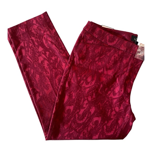 White House Black Market Slim Ankle Jacquard Pants, color Luscious Red 12 R NWT - Picture 1 of 7